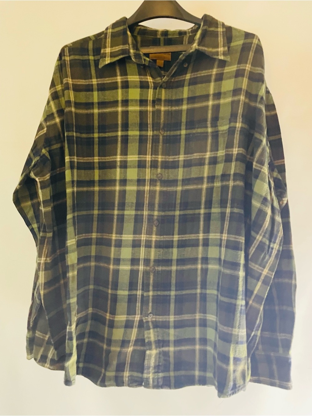 St. John's Bay Olive and Black Plaid Button-Down Shirt